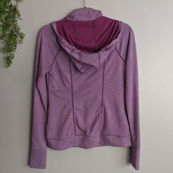 (Tangerine) Purple White Stripe Active Hoodie - Picture 6 of 9